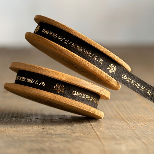 Nastro personalizzato Fettuccia cotone 15mm stampa serigrafica con lamina oro