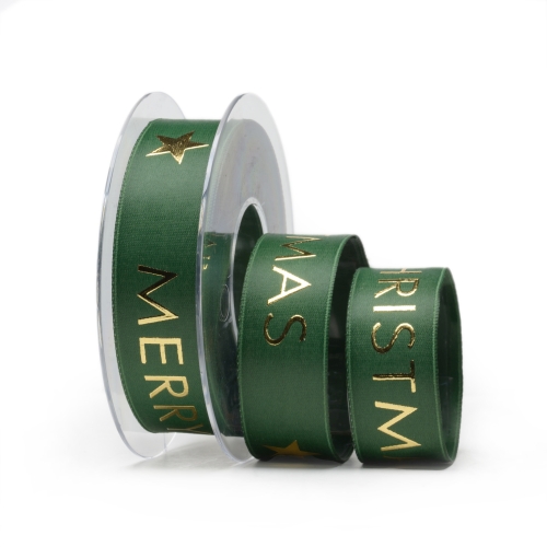 nastro personalizzato doppio raso opaco Verde Foresta stampa serigrafia con lamina oro