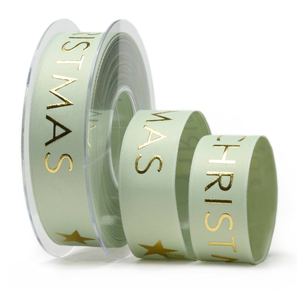 Nastro personalizzato Merry Christmas con lamina oro su fondo verde