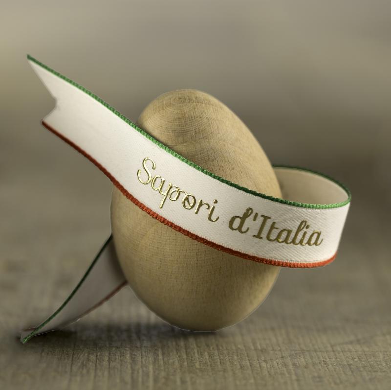 Nastro doppio raso personalizzato Sapori d’Italia 15mm con stampa oro